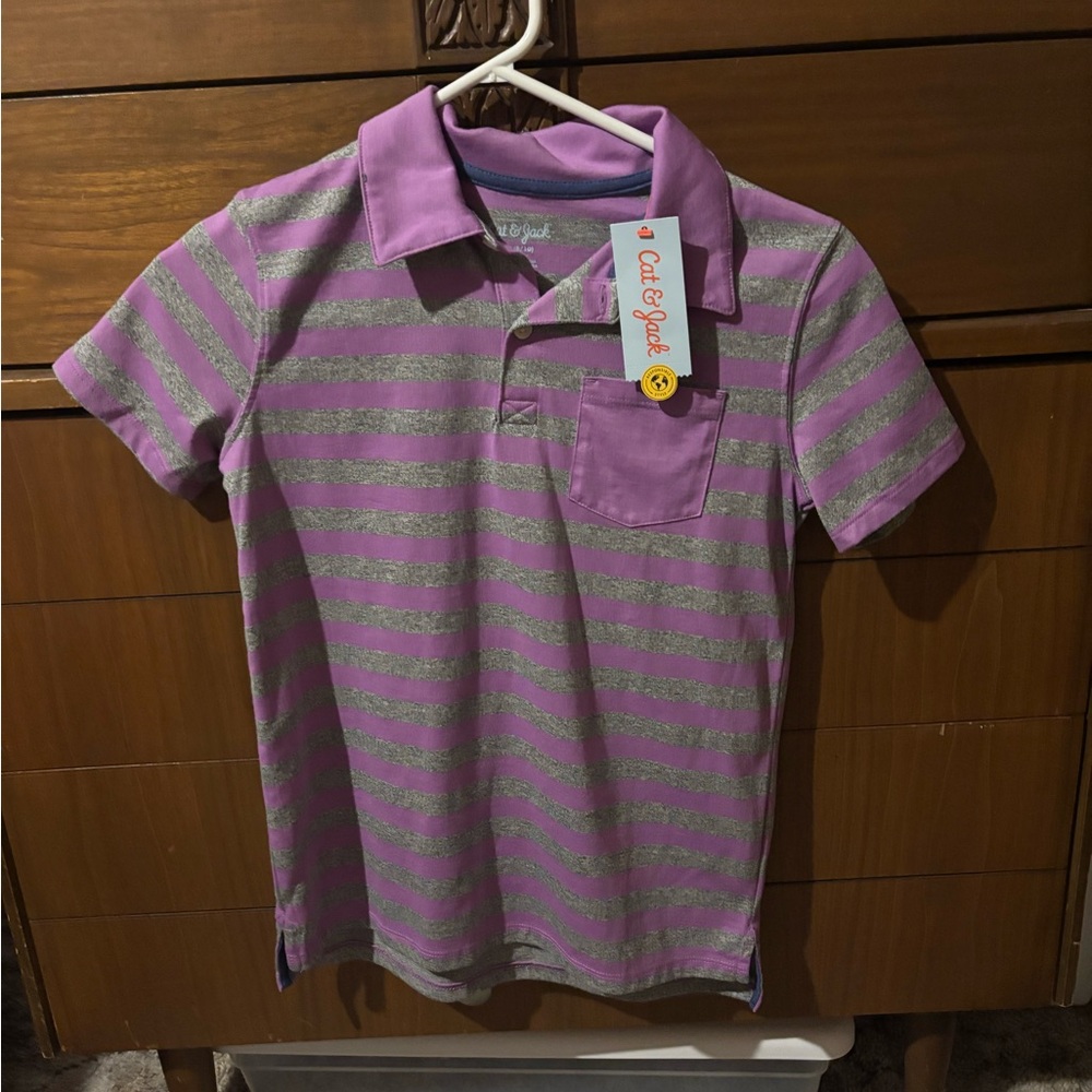 Cat & Jack Purple and Gray Striped Polo